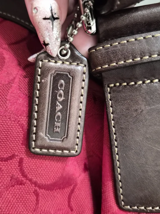 Coach Red Signature Canvas Hobo with Brown Leather Trim - Picture 7 of 9